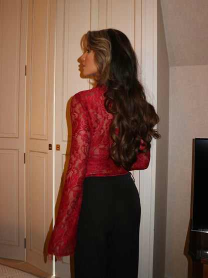 AURORA LACE TOP - ZWART